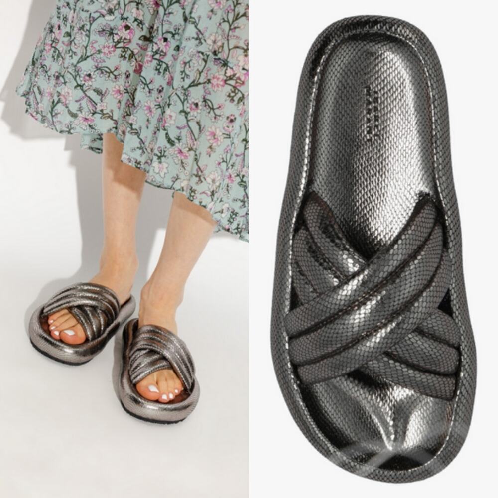 Isabel Marant SILVER ‘Niloo’ Leather Slides Spring Summer Loud Instagram US 9.5